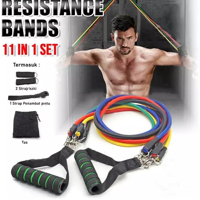 ATCJP Resistance Bands 11 in 1 Set Tali Pembantu Fitness Gym Power Alat Olahraga Alat Fitness ➻COD