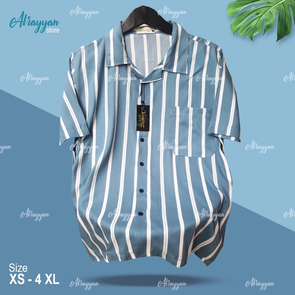 Murah Meriah.. Alrayyan Store - Baju Kemeja Hawai Pantai Bali Lengan Pendek Cowok Cewek Motif Salur 