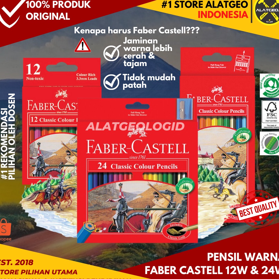 

(ERZ ♪➤] Pensil Warna Faber-Castell 12 24 Warna Classic Colour Pencils Original - trending..