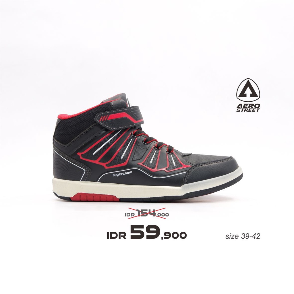 Aerostreet 35-42 Hyperzoom Black Red - Sepatu Sneakers Casual Sekolah Pria Wanita Aero Street