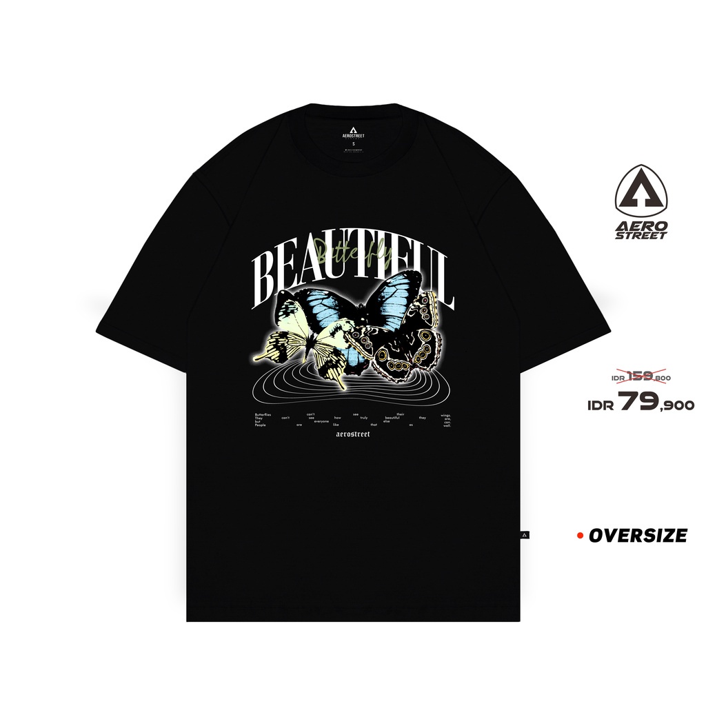 Baju Kaos Aerostreet Oversize Beautifull Butterfly Hitam Kaos T-Shirt FADAA