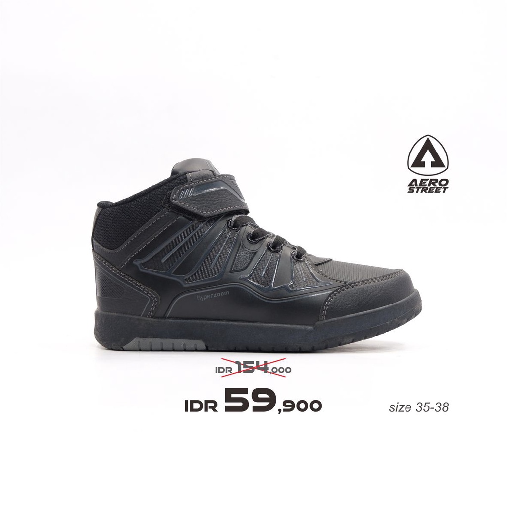 Aerostreet 35-38 Hyperzoom Full Black - Sepatu Sneakers Casual Sekolah Pria Wanita Aero Street