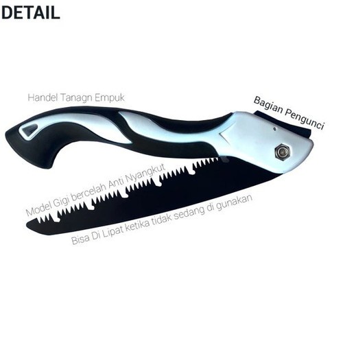 Gergaji Lipat Baja Keras Tajam Awet Kuat Tebal Premium Knifezer 24CM Pisau Hitam Portable Folding Sa