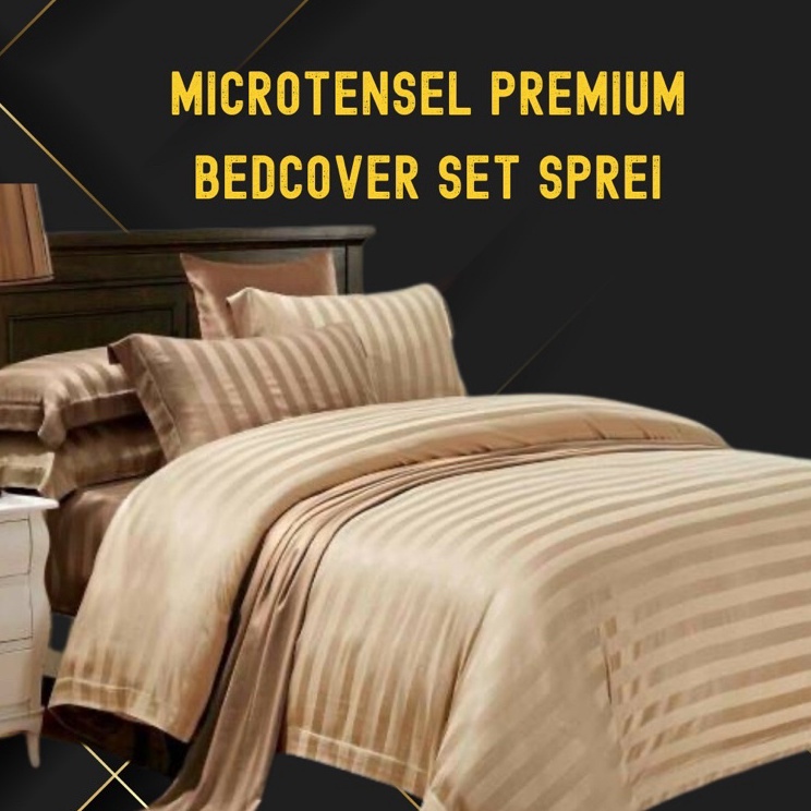 ←✻ Bedcover set Sprei Mikro Tensel motif Salur Aneka Warna Promo