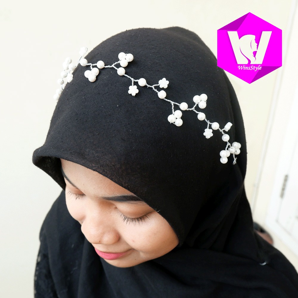 Headpiece Hijab Pesta Kawat Lentur Hiasan Kepala Full Mutiara Winsstyle Aksesoris Hijab WB0100
