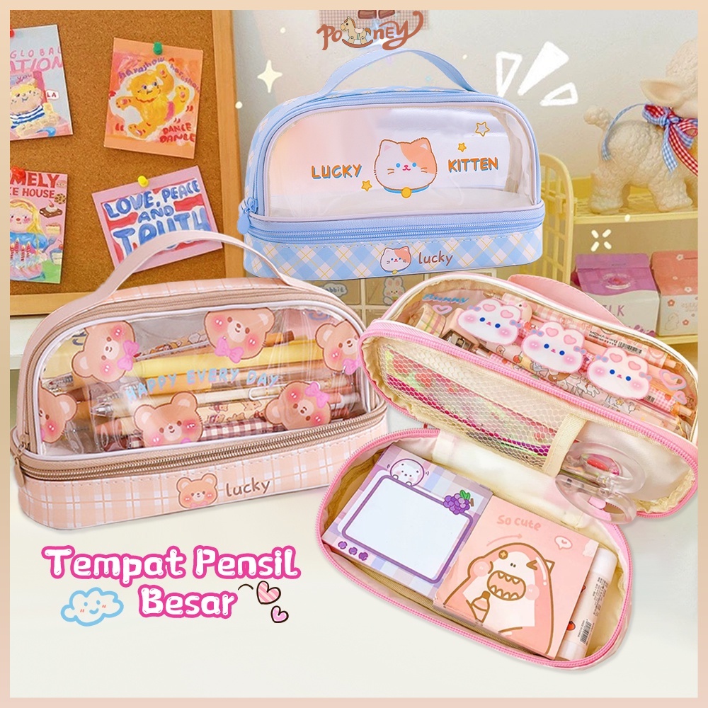 

Poney Tempat pensil anak besar pen case karakter Kotak pensil transparan