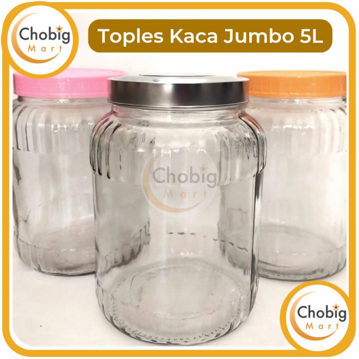 Bestseller Toples Kaca Besar Jumbo 5L Wadah Tutup Kerupuk Tempat Simpan Obat