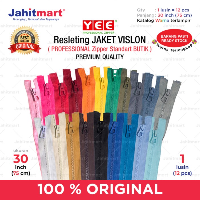 

RESLETING JAKET GIGI KASAR MERK "YEE" / VISLON 30 INCI (75CM) "LUSIN