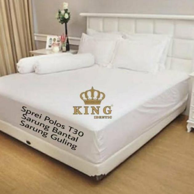 PROMO King identic Sprei Hotel Putih Polos Tinggi 30 cm / Tinggi 40 cm