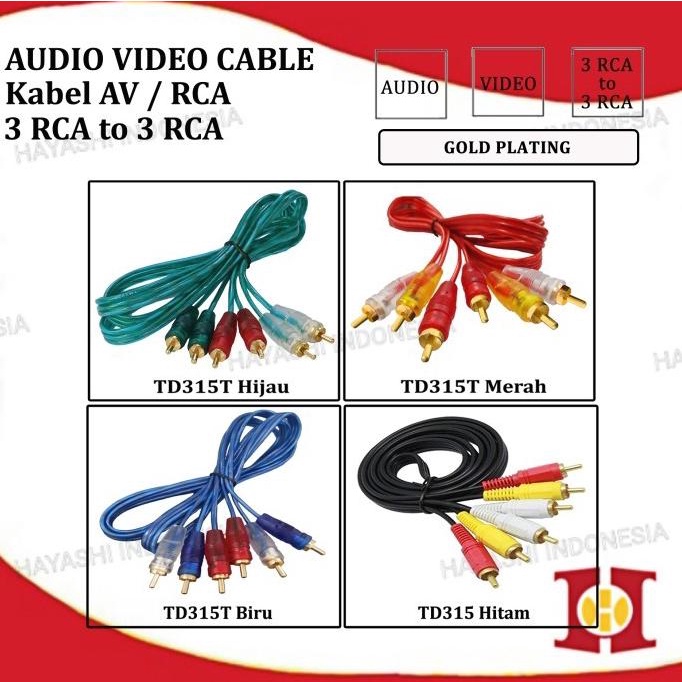 Kabel RCA DVD To TV 3-3 Jack Pin Cable AV Aux Audio Video High Quality