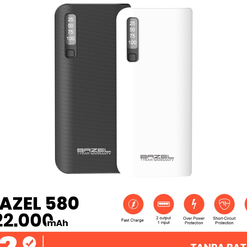 [☑♥ O8I) Bazel 580 Series  Powerbank 22000 mAh Digital Display  Small Power Bank Garansi Resmi 1 Tah