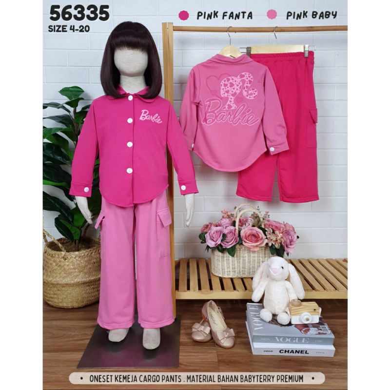 oneset anak tanggung / one set cargo anak perempuan / baju Barbie