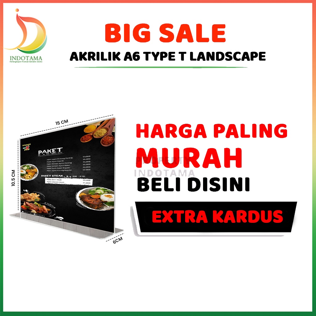 Standing Akrilik Tent Card Brosur Type T Landscape Ukuran A4, A5, A6,  Acrylic Meja 2mm (T Landscape