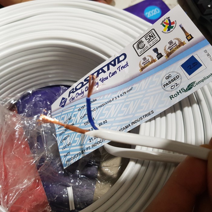 kabel oval gepeng putih 2x0.75 rostand sucofindo sni ( meteran ) tokolaris1629