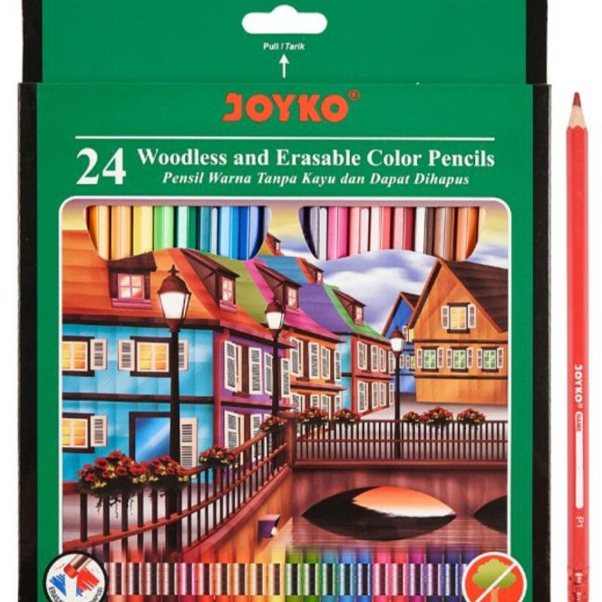 

[㊠F-♪H15> Pensil Warna Joyko Bisa Dihapus 24 Warna Panjang amanahh.