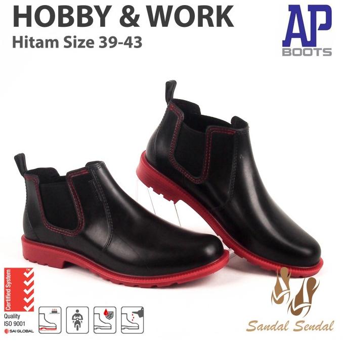 Sepatu Boot Pendek AP Boots Hobby & Work Hitam Merah Casual Bikers
