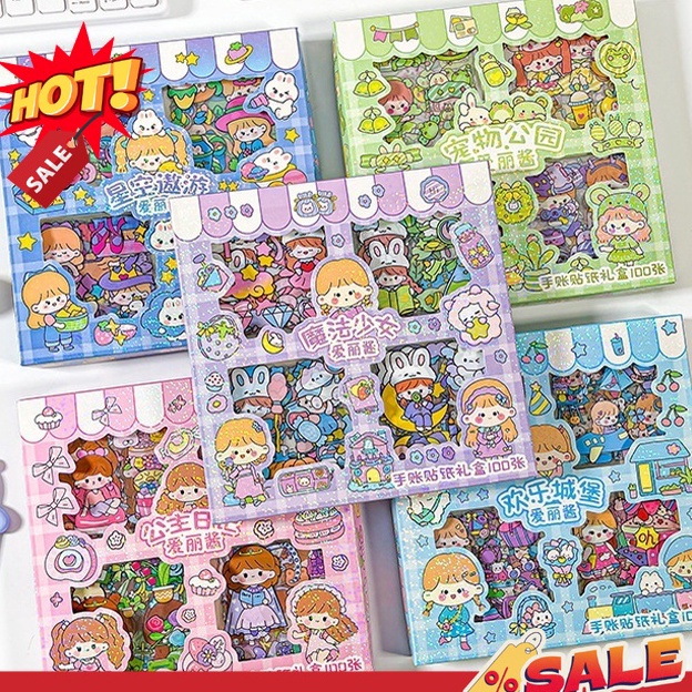 

[JN☞.2»> Ellie Stiker Korea Isi 100 Pcs Sticker Deco Aesthetic / Bujo /Scrapbook Momo Girl Sticker Tumbler / Binder / Case Hp / Diary / Diymurah.!!