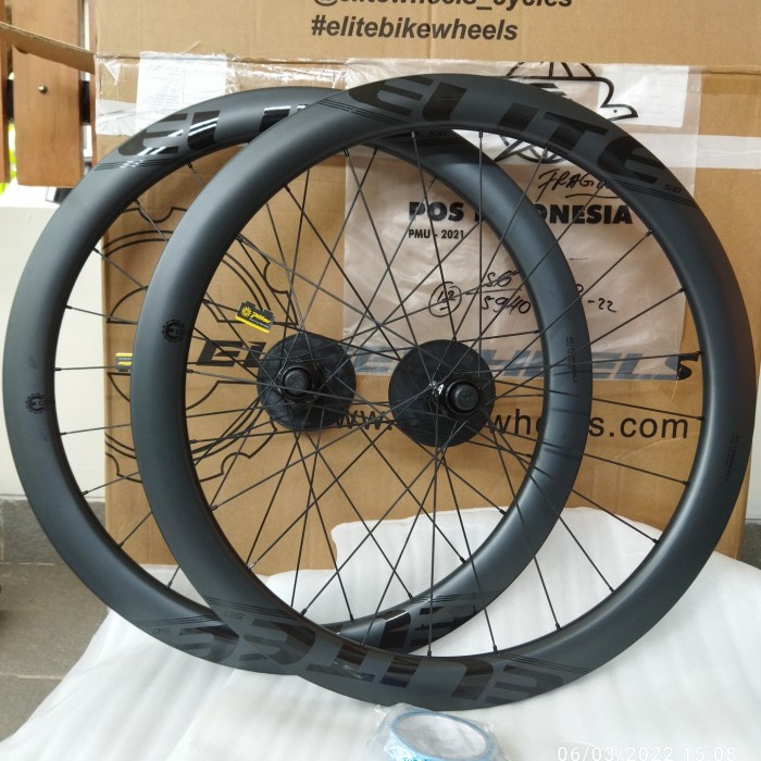 Terlaris Elitewheels Carbon Wheelset 700C Disc Brake Center Lock Elite 50Mm Ori