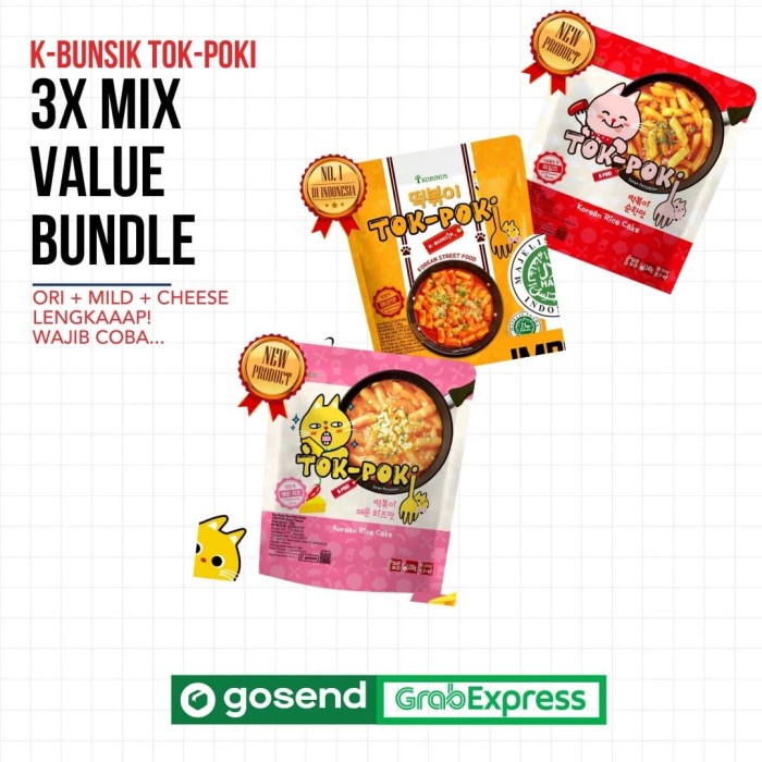 

K-Bunsik Tokpoki/Tteokbokki/Tok-Poki Instan Halal Mui (Mixed 3 Varian) Bestseller Mie Impor