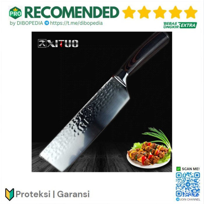 Xituo Pisau Dapur Damascus Chef Knife Santoku Cleaver 7 Inch - Silver
