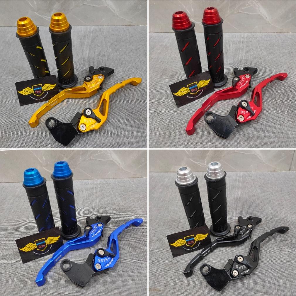 [PROMO] Handle REM dan KOPLING Stelan +Grip DOMINO sisik+Jalu Stang cnc Variasi Motor FULL CNC Yamah