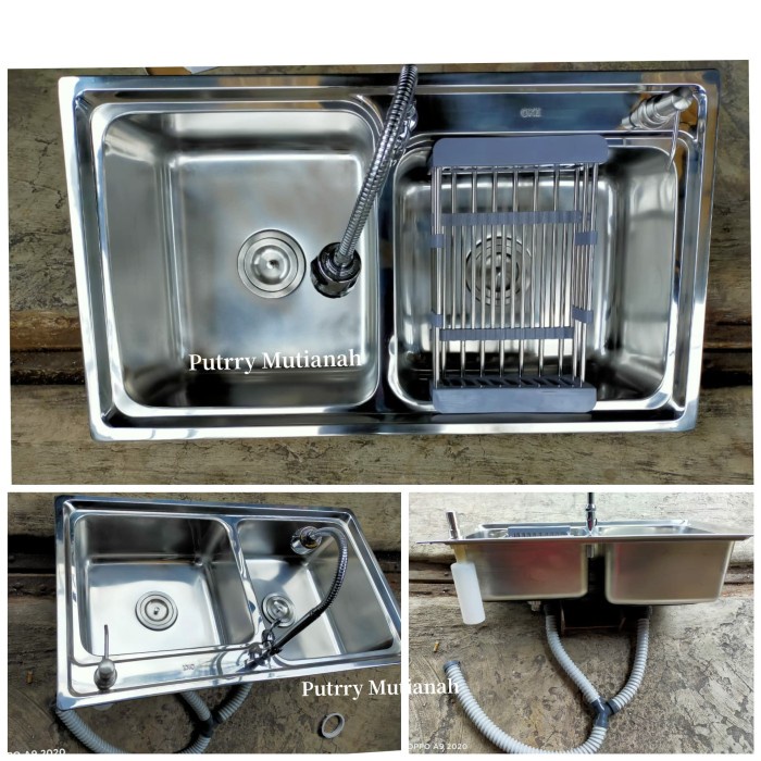 Bak Cuci Piring Murah Stainless Kitchen Sink 80 2 Lobang Full Set/Bak Bestseller Washtafel