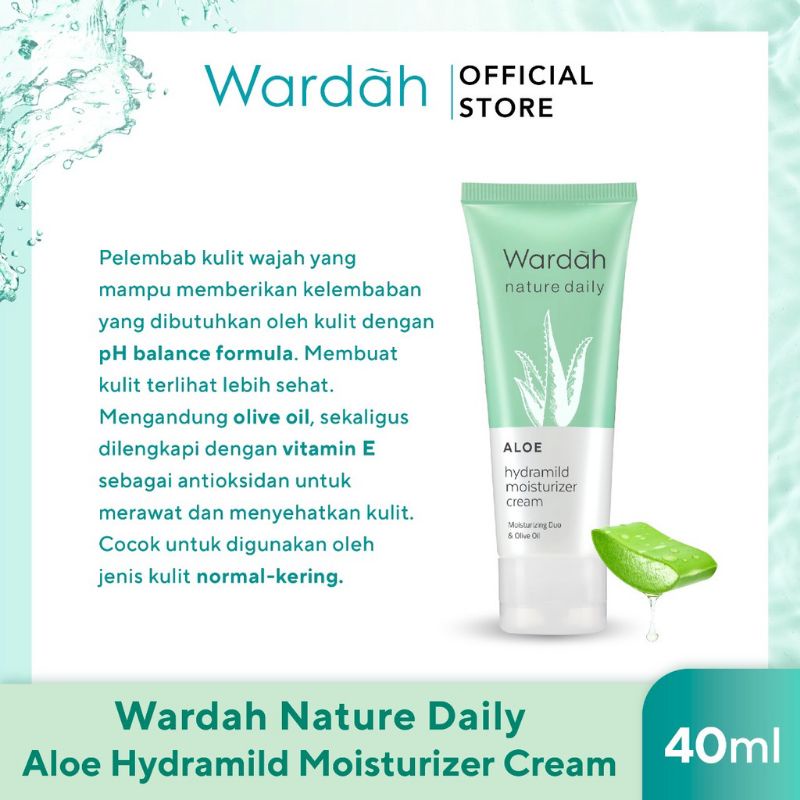 Wardah Nature Daily Aloe Hydramild Moisturizer Cream - 40ml / Wardah Cream Aloevera