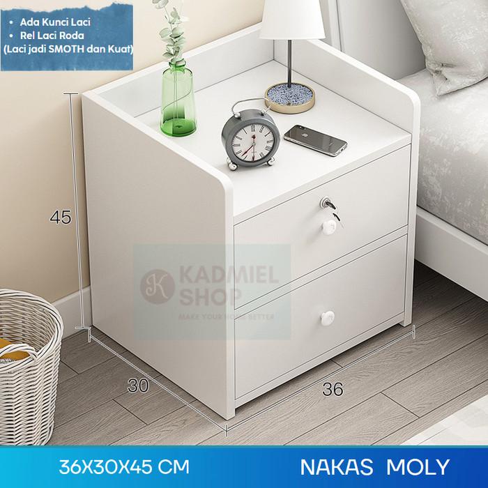 Meja Nakas Minimalis Putih Aesthetic Moly Kunci Laci Ukuran Besar
