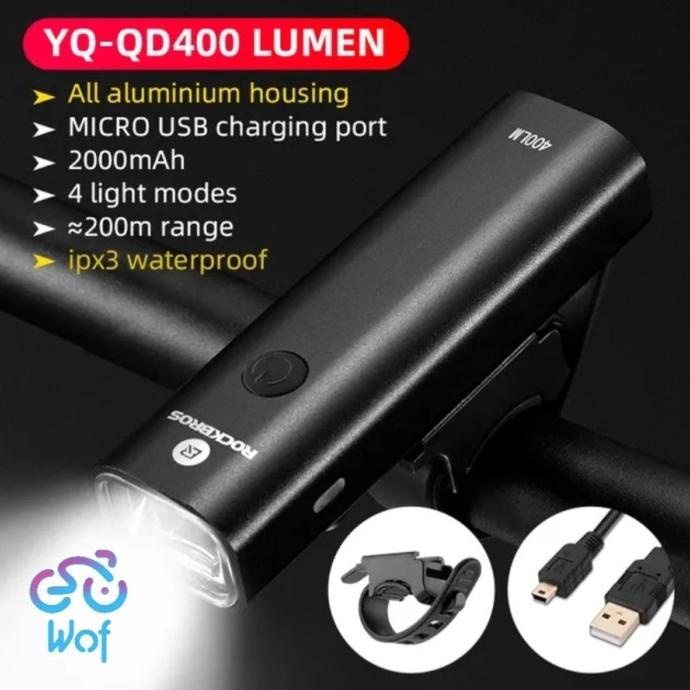 Lampu Depan Sepeda Rockbros Lumen 400LM, Waterproof