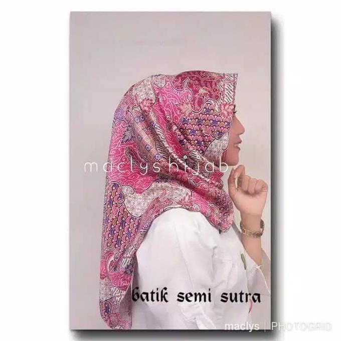 Sale JILBAB SEGI EMPAT BATIK SEMI SUTRA / KERUDUNG BATIK / PINK FANTA Termurah
