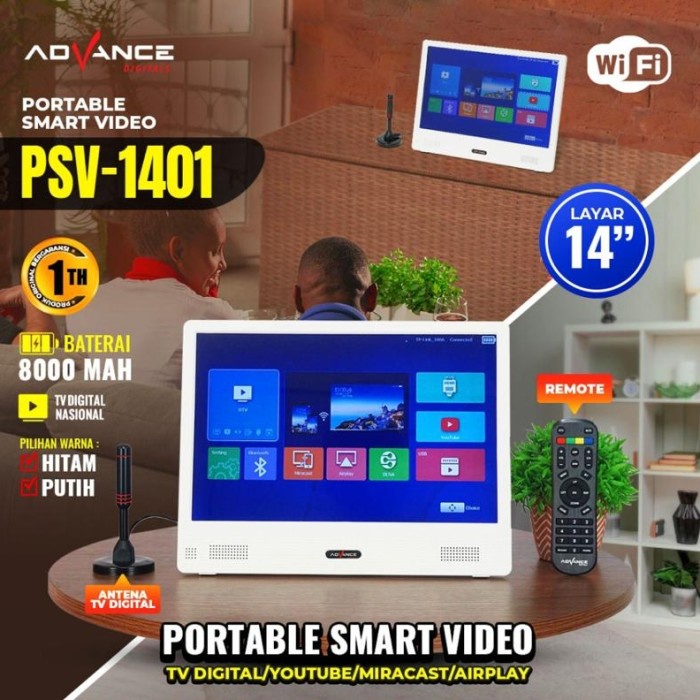 Terlaris Advance Portable Smart Tv Digital 14" / Video / Wifi Psv-1401