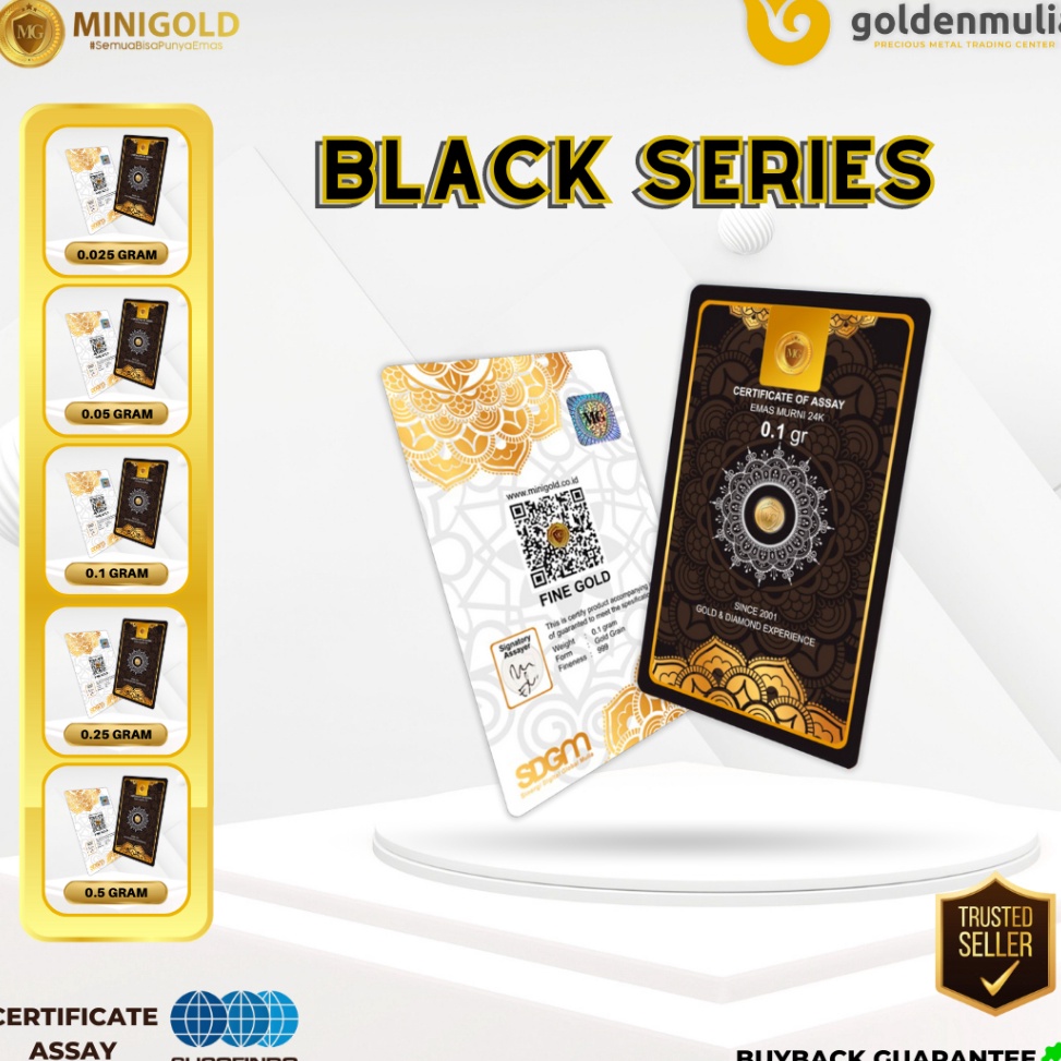 HARGA GROSIR Golden Mulia Logam Mulia MINI GOLD Black Series 0.025 gr, 0.05 gr, 0.1 gr ?