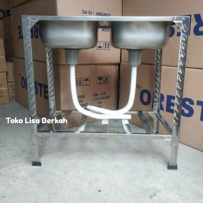 Bak Cuci Piring - Kictchen Sink Kaki Meja Rak Portable 2 Lobang