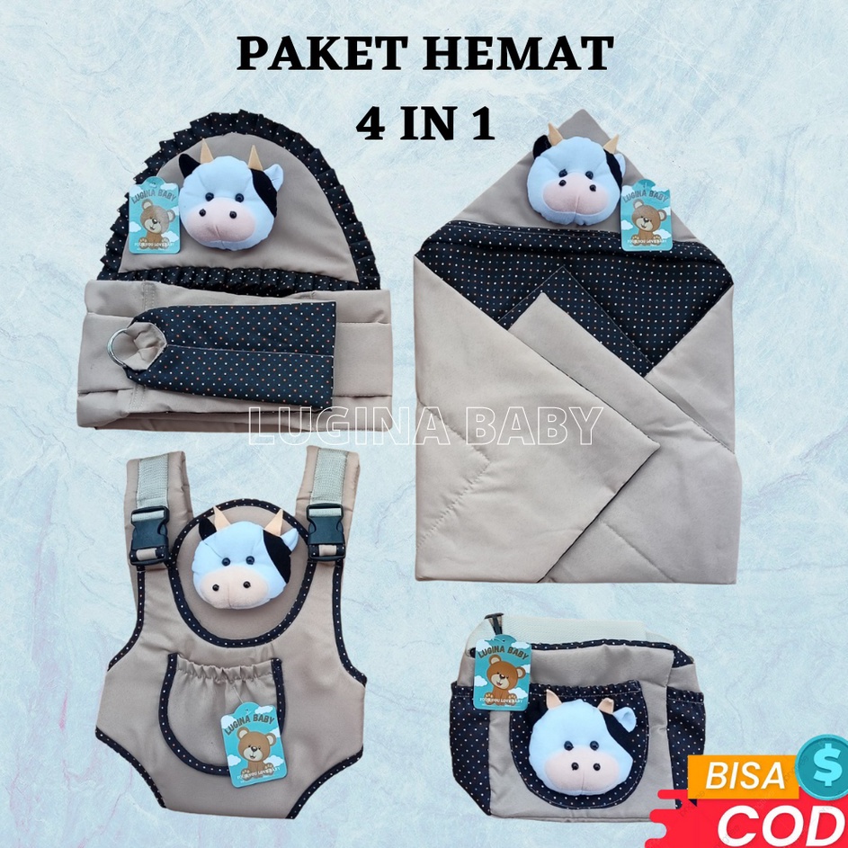 Star Seller.. Paket hemat 4 in 1 Gendongan samping bayi Gedongan depan multifungsi Tas kecil dora da