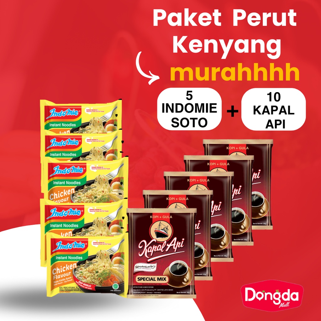 

DONGDA * Paket Perut Kenyang Indomie Soto Mie 5 pcs + Kopi Kapal Api 10 pcs