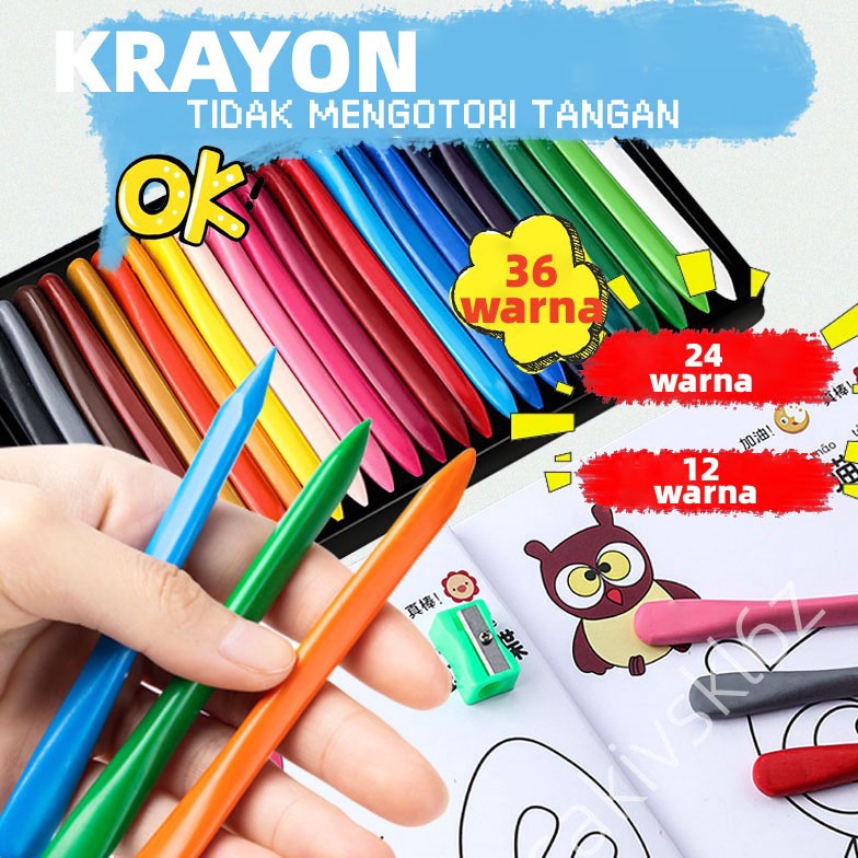 

9.9 STOK READY KRAYON 12/24/36 Warna Cerah Bentuk segitiga ergonomis tidak beracun bisa dicuci Set Krayon