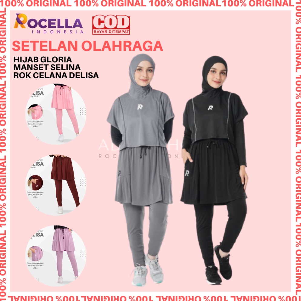 TERPERCAYA Setelan Olahraga Hijab Gloria dan Rok Celana Delisa Rocella Rok Celana Olahraga Pakaian O