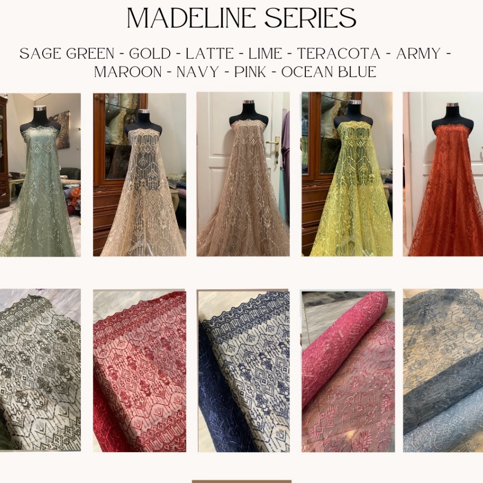 Koleksi Terbaru.. Kain Brokat Tile Etnik Mewah Madeline Warna Hijau Sage Green