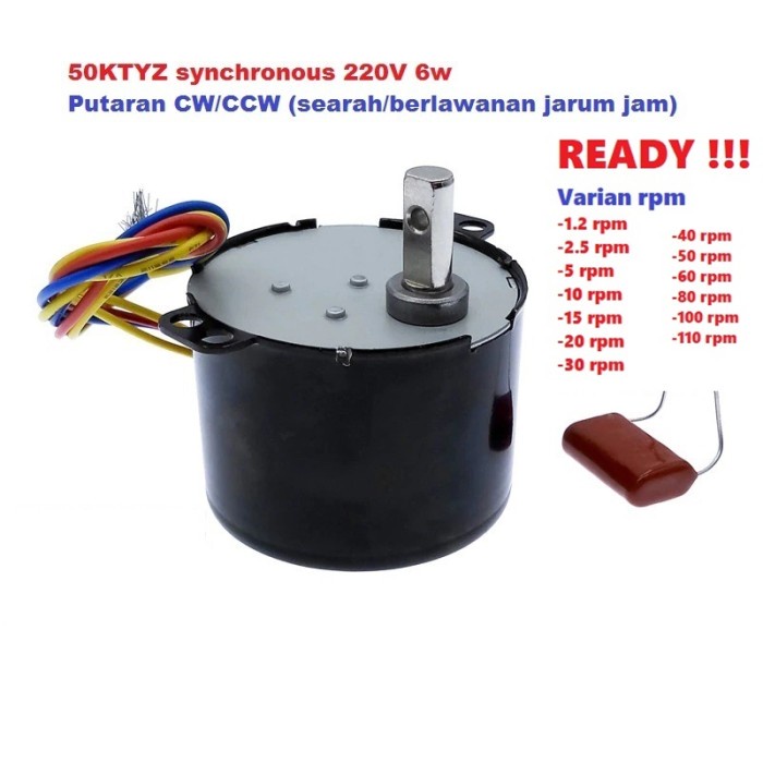 AC motor 50KTYZ synchronous CW/CCW 6W 1.2Rpm 2.5Rpm 5Rpm 10Rpm 15Rpm