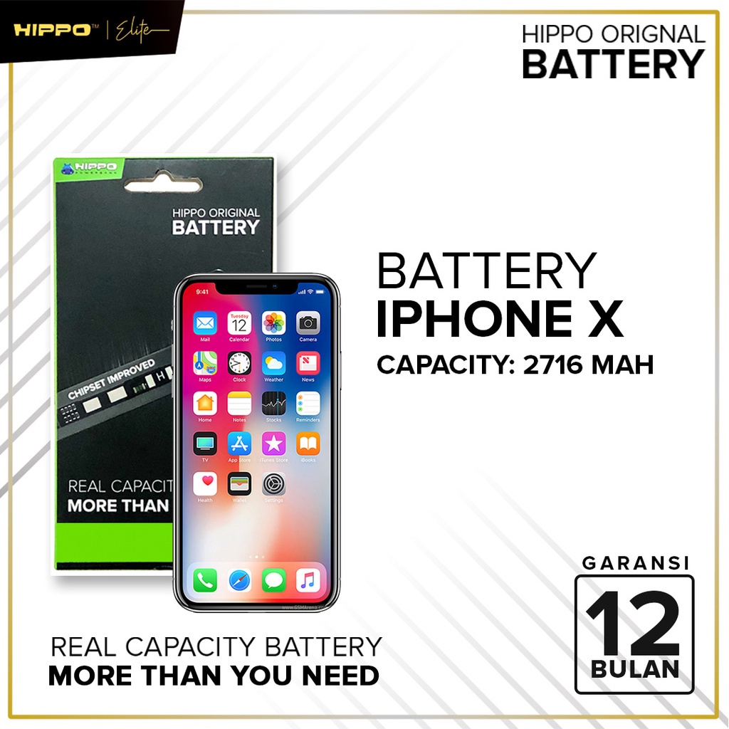 Hippo Baterai iPhone X Original 2716mAh Batu Battery handphone Premium