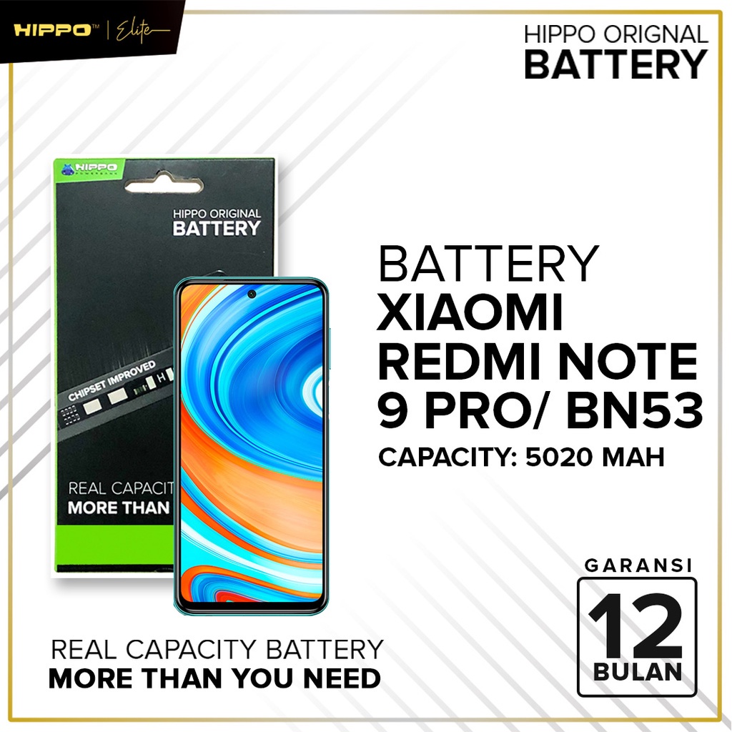 Hippo Baterai Baterry 100% ORI Baterai Xiaomi Redmi Note 9 Pro/ Note 10 Pro BN53 5020mAh Original Batere Premium Batu Batre Batrai Handphone Garansi Resmi