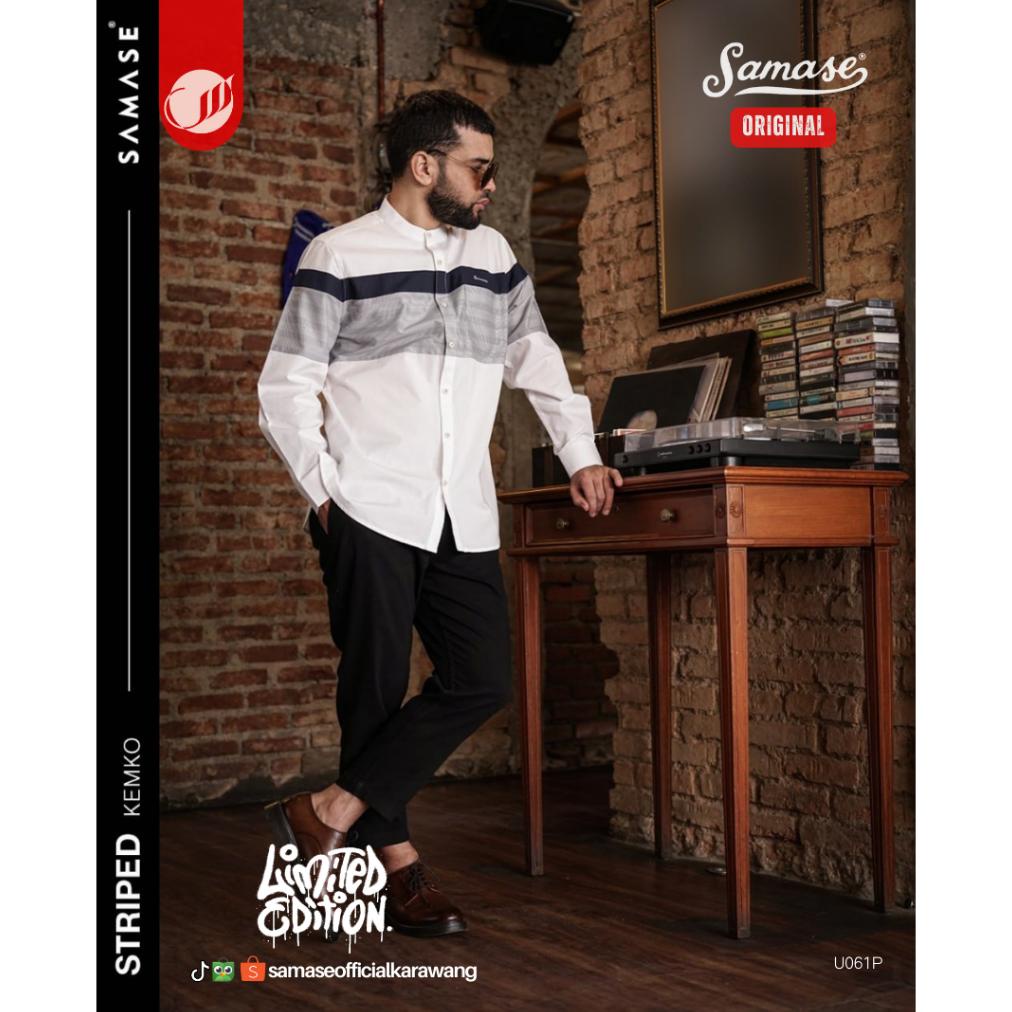 PREMIUM SAMASE Kemko Striped T017P Kemeja Koko Baju Koko Muslim Pria Dewasa Lengan Panjang LARIS