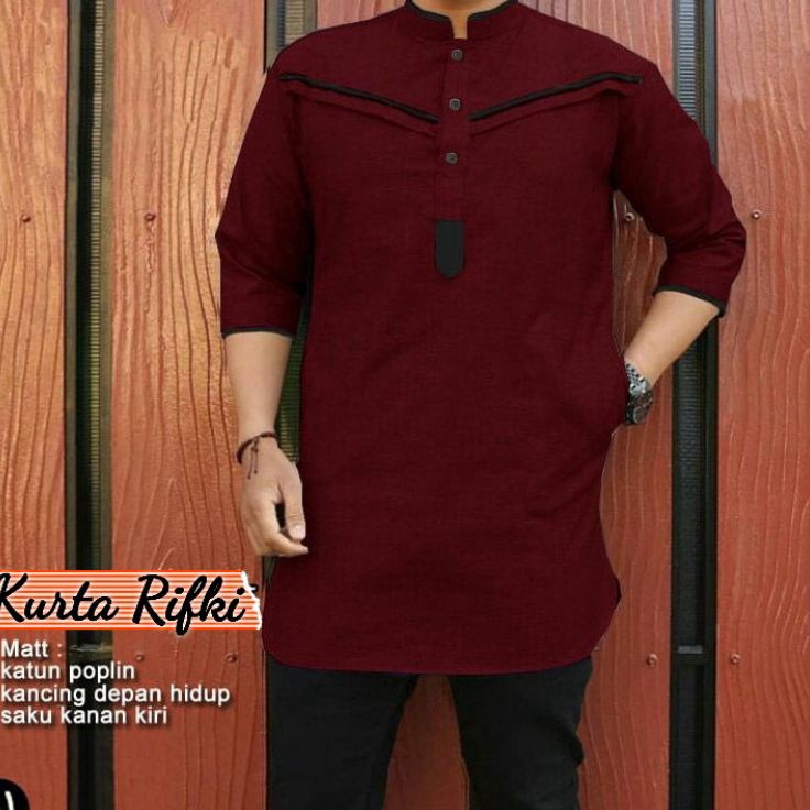 Ready Stock.. Baju Kemeja KURTA Koko Pria Laki Muslim Lengan 3/4 Bahan Katun Ukuran S M L XL XXL 3XL