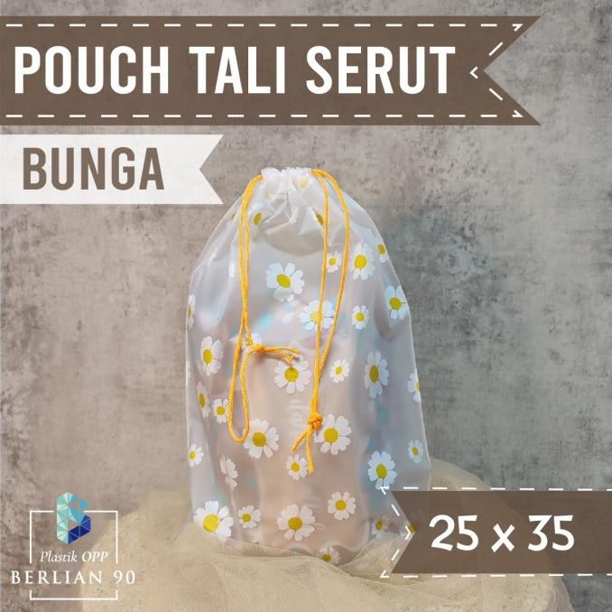 Ready stock] Pouch Serut Motif Bunga 25x35 Pouch Tali Serut Travel Pouch Organizer