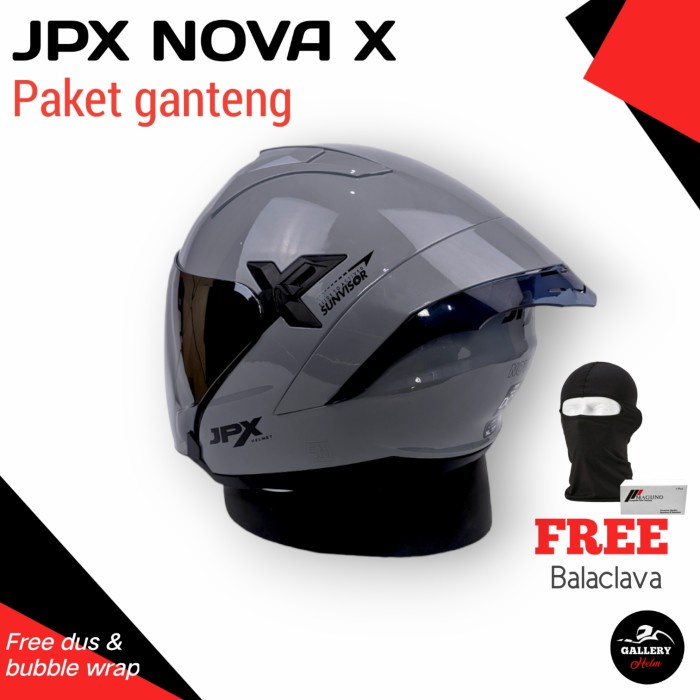 Jpx Nova X Grey Glossy Paket Ganteng Helm Jpx Half Face