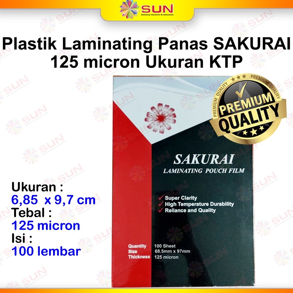 

5.5 Promo >> Plastik Laminating Laminasi Panas KTP SIM ID Card Sakurai Hot Laminating 80 micron / 125 micron / 250 micron