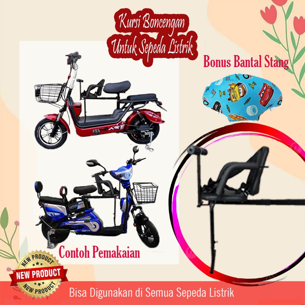 ' kursi boncengan sepeda listrik anak depan uwinfly goda free bantal stang setir