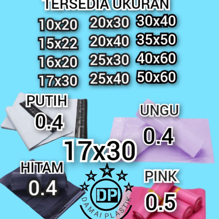 

10.10 Flash Sale Kantong Plastik Packing PE 17x30CM Olshop Polymailer Hitam Putih Pink 17x30 Amplop ungu