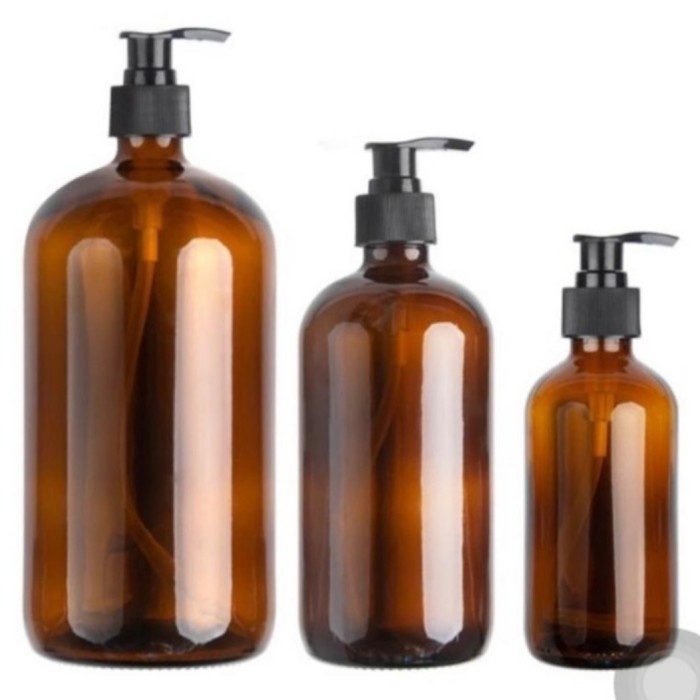 Terlaris Botol Kaca Coklat Amber Pump Lotion 100Ml 200 Ml & 300Ml Pompa Pump