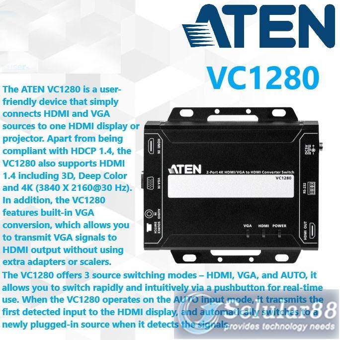 Aten Vc1280 2Port 4K Hdmi/Vga To Hdmi Converter Switch 2 Port Original Original